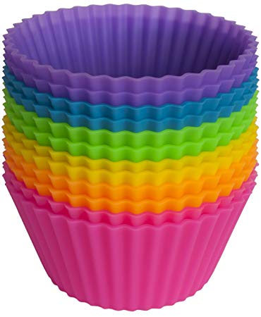 Pantry Elements Silicone Cupcake Liners/Baking Cups - 12 Vibrant Muffin Molds in Storage Jar