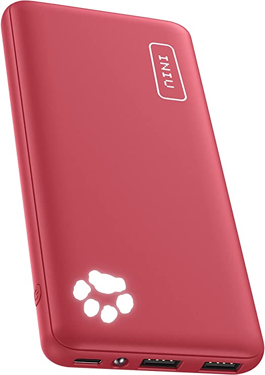 INIU Power Bank, Slimmest & Lightest 10000mAh Portable Charger 15W High-Speed (USB C In & Output), PowerBank Triple 3A Phone Battery Pack for iPhone 14 13 12 11 X Pro Max Samsung Xiaomi iPad [Red]