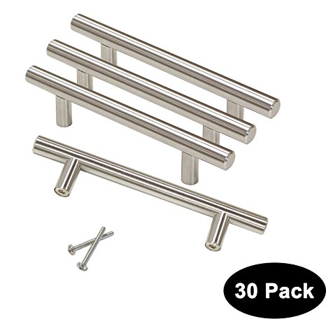 6in Long T Bar Kitchen Cabinet Door Handles 30 Pack Solid Stainless Steel Drawer Pull Knobs Brushed Finish Hole Spacing 96mm 3-3/4in