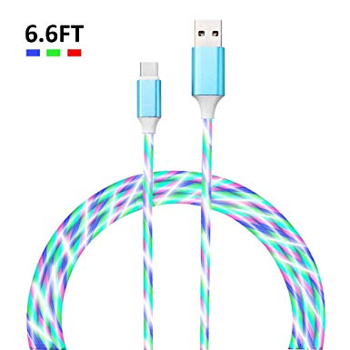 USB C Cable Type C LED Charging Cable Lights up Color Change 6FT Fast Charge Power C Cord Compatible with Samsung Galaxy S9 S8 Plus Note 9 8,Sony Xperia XZ,Nexus and More (Multi Colored-Type C)