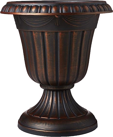 Arcadia Garden Products PL10CP Classic Traditional Plastic Urn Planter Indoor/Outdoor, 15" x 13", Brushed Copper