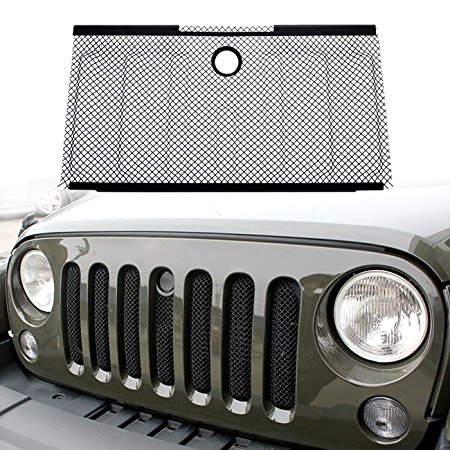 DIYTUNINGS Front Mesh Grille Grill Grid Inserts Bug Screen with Key Hood Lock for Jeep Wrangler JK JKU Unlimited Rubicon Sahara X Off Road Sport Exterior Accessories Parts 2007-2015