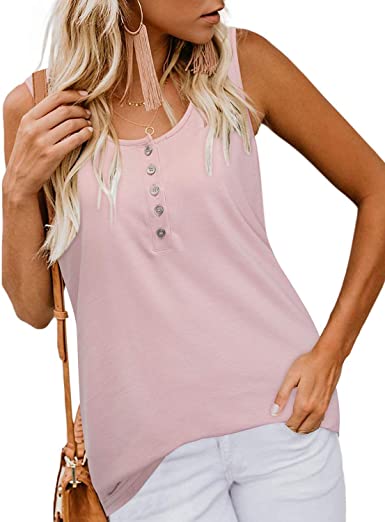 VOTEPRETTY Women's Casual Summer Tank Tops Sleeveless Scoop Neck Button Henley Shirts
