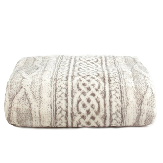 Sleeping Partners Tadpoles Cable Knit Print Ultra-Soft Plush MicroFleece Blanket, Throw, Grey