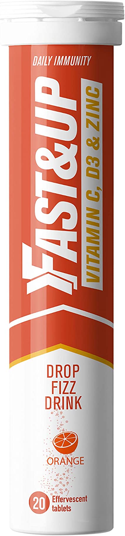 Fast&Up Vitamin C, Vitamin D & Zinc - Complete Immunity Support - Best Defence - 20 Effervescent Tablets - One Daily - Orange Flavour