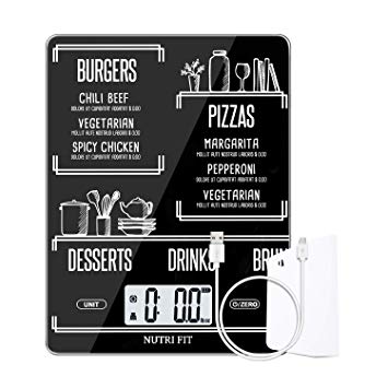 Rechargeable Food Scale Digital Kitchen Scale Multifunction with Dough Scraper by NUTRI FIT, High Accuracy, Portable and Tare Function, 11lb/5kg Baking & Cooking Scale, Black