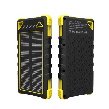 Stoga FVT02 Real Waterproof Portable Solar Charger 8000mAh Dual USB Ports Power Bank for Mobile Devices Pads CameraIphoneSamsung-Yellow