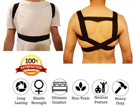 FOMI Posture Corrector Back Brace- Premium Elastic Comfort, Three Easy Steps To Put On, Firm, Light Weight, Velcro, Washable. For Sprains, Fractures, Neck, Shoulders. STAND, SIT, WALK, LIE STRAIGHT!