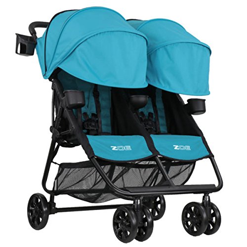 ZOE XL2 BEST v2 Lightweight Double Travel & Everyday Umbrella Twin Stroller System (Aqua)