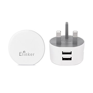 Elinker® USB Charger Plug 3 Pin UK Adapter Main Wall Charger for Apple iPhone7 7 Plus 6S 6 6 Plus 5S 5 5S ,iPad Air iPod Samsung Galaxy HTC M9, Motorola, LG and More (CE certificated)