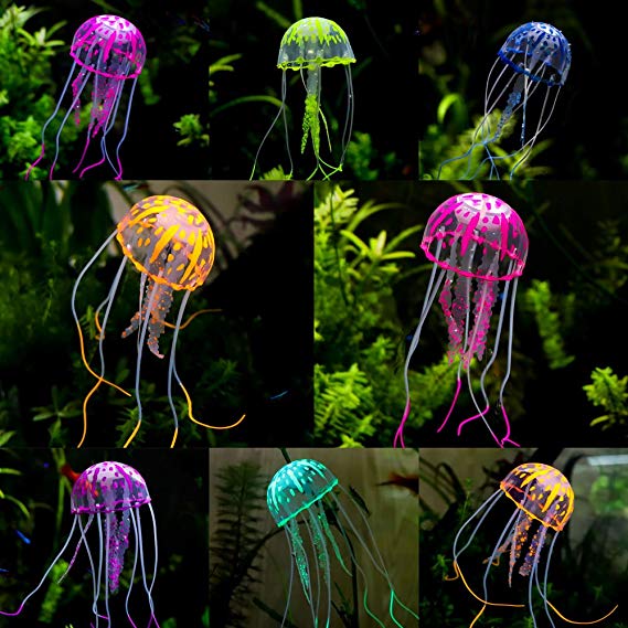 Holicolor 8pcs Glowing Jellyfish Ornament Artificial Aquarium Decoration for Fish Tank