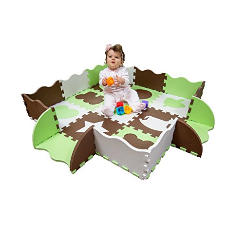 Wee Giggles Non-Toxic, Extra Thick Foam Play Mat for Tummy Time and Crawling (Green)