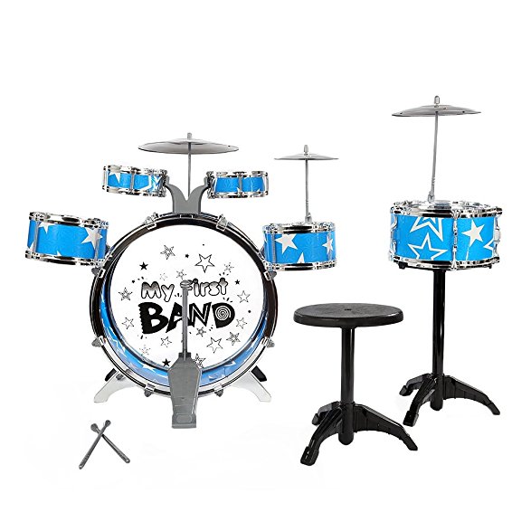 AutoLover Kids Drums Kit,Musical Instrument Toy with Cymbals Stool Drum Kit For Kids Christmas Birthday Gift(Blue)