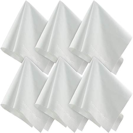 White Microfiber Cleaning Cloth 12x12 Inch Large (6 Pack) for Lens Eyeglasses Glasses Screen iPad iPhone Tablet Cell Phone - Lint-FREE Undyed Cloths to Clean Camera Lenses Tablets Touch LCD TV Screens