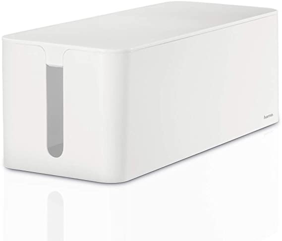 Hama 20662 'Maxi' Cable Box, 15.6 x 40 x 13 cm (W x D x H), with Rubber Feet - White