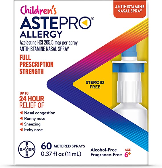 Children's Astepro Allergy Nasal Spray, 24-Hour Allergy Relief, Steroid-Free Antihistamine, 60 Metered Sprays, White, 0.37 Fl Oz (Pack of 1)