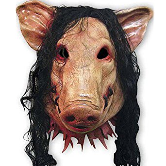 Mimgo Store Unisex Pig Head Mask with Hair Animal Saw Mask Masquerade Prop Latex Party Halloween Christmas