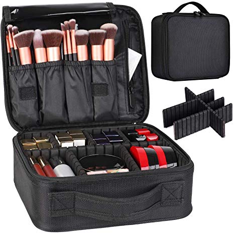 Travel Makeup Case Bag, Waterproof Portable Cosmetic Artist Storage Organizer Train Case Boxes with Adjustable Dividers for Women Girl