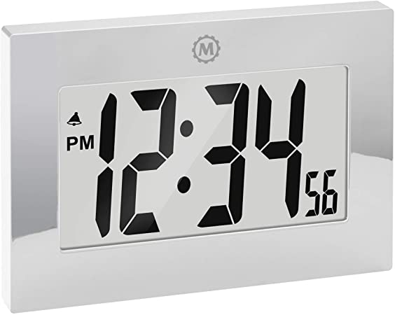 Marathon Large Digital Wall Clock with Fold Out Stand - Big 3.25 Inch Digits - Batteries Included - CL030064SV (Mirrored Finish)