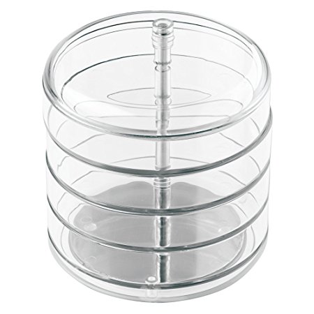 InterDesign Fashion Jewelry Organizer with Four Swivel Trays for Rings, Earrings, Bracelets, Necklaces - Clear