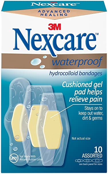 Nexcare Waterproof Advanced Healing, Hydrocolloid Bandages, Assorted Sizes, 10Count