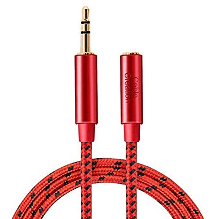 Headphone Extension Cable,CableCreation 1.5FT 3.5mm 1/8’’ Male to Female Audio Stereo Cable with Silver-Plating Copper Compatible Car,iPhones,Tablets,Speakers,24K Gold Plated, Red/1.5FT