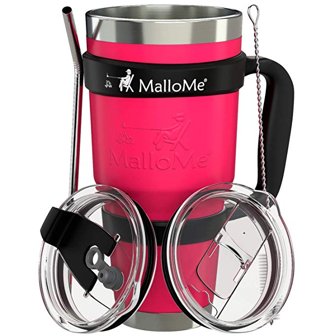 MalloMe Stainless Steel Vacuum Insulated 6-Piece Tumbler Set, Hot Pink 30 oz