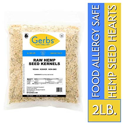 Raw Hemp Seed Kernels, 2 LBS by Gerbs – Top 14 Food Allergy Free & NON GMO - Vegan, Keto Safe & Kosher - Grown in Canada