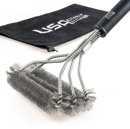 2016 Edition BBQ Grill Brush By USA Kitchen Elite - Best Barbecue Grill Cleaner - 17- 3 Stainless Steel Brushes in 1 - Perfect for Char-Broil Weber Porcelain and Infrared Grills - Free Handy Bag