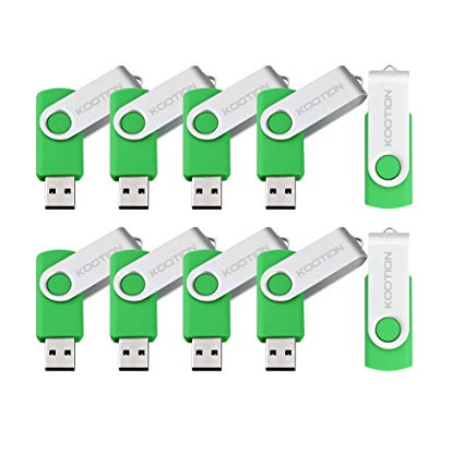 Kootion 10 X 1GB USB Flash Drive 1gb Flash Drive Swivel Thumb Drive Memory Stick Keychain Design Green