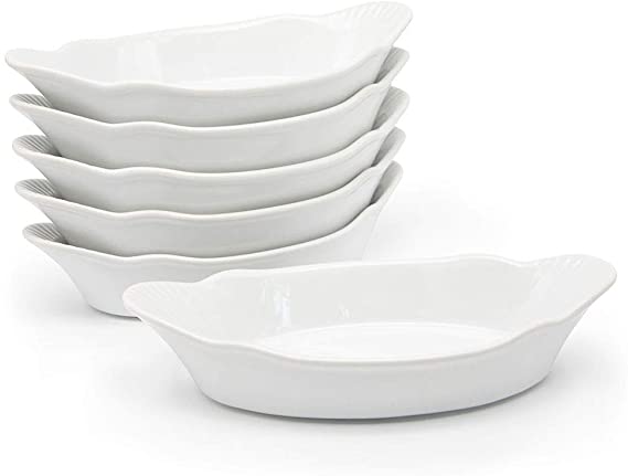 Au Gratin Dish, by KooK, Fine Ceramic Make, Oven Safe, Bakeware, 9in, 18oz, Set of 6