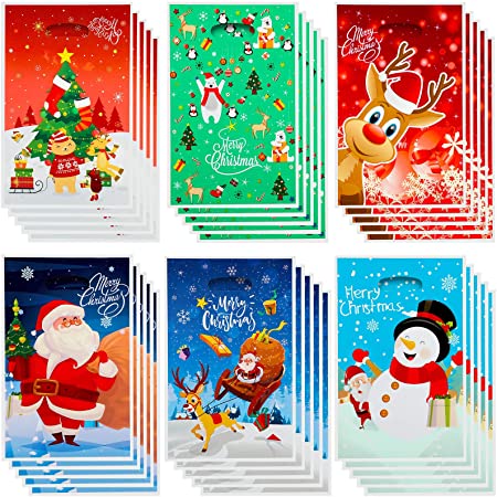 120 Pieces Christmas Plastic Bags Christmas Candy Bags Party Favor Bags Snowman moose Christmas tree Bags for Christmas Party Favor