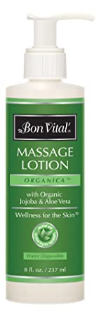 Bon Vital' Organica Massage Lotion Made with Certified Organic Ingredients for an Earth-Friendly & Relaxing Massage, Natural Moisturizer Perfect for Relaxing Back & Neck Massages, 8 Ounce Pump Bottle