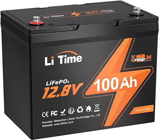 Litime 12V 100Ah BCI Group 24 Lithium Battery, Rechargeable LiFePO4 Battery with Up to 15000 Cycles, 1.28kWh and Higher Energy Density, Perfect for Trolling Motors, Boat, Marine, Solar etc.