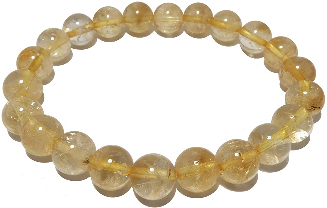 Citrine Bracelet Boutique Yellow Round Gemstone Stretch Crystal Healing Handmade B01