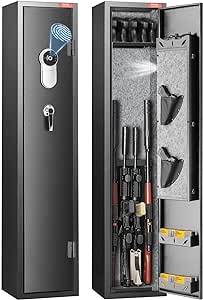 VEVOR 5 Rifles Gun Safe, Rifle Safe with Fingerprint Lock, Quick Access Gun Storage Cabinet for Shotguns with Removable Shelf, Pistol Rack, Ammo Storage Box for Home Long Gun and Pistols