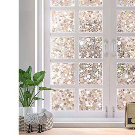 Rabbitgoo Privacy Window Film Decorative Window Film Static Cling Window Film 17.7in. by 78.7in. 3D Pebble Glass Film for Home Kitchen Bedroom