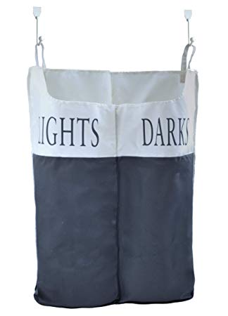 The Fine Living Company USA - Space Saving Lights and Darks Sorter Hanging Laundry Hamper Bag with Free Door Hooks
