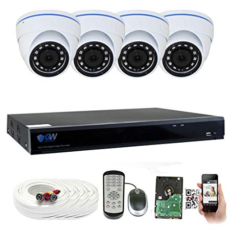 GW 8 Channel 5 Megapixel Video Day Night Security Surveillance System, 4 Weatherproof HD 5MP (2.5X 1080P) Dome Cameras, Motion Detection/Smart Search/Email alert