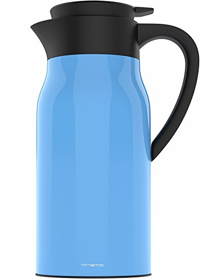 Vremi Coffee Carafe Thermos - 51 oz Stainless Steel Coffee Travel Thermos Vacuum Insulated Thermal Carafe Hot Drink Carrier Container with Lid 1.5 liter Wine Carafe 12 Hour Heat Cold Retention - Blue