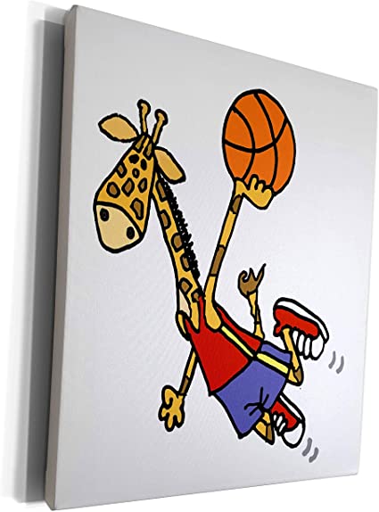 3dRose Funny Cute Giraffe Playing Basketball Slam Dunk. - Museum Grade Canvas Wrap (cw_329012_1)