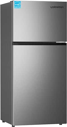 Upstreman 17.6 Cu.Ft. Double Door Fridge in Stainless Steel with Large Capacity Top Freezer, Frost Free, Adjustable Thermostat Control, Fingerprint-resistant,Reversible Door Swing, ENERGY STAR