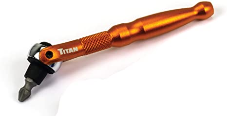 Titan Tools 11323 1/4-Inch Drive x 4-Inch 90-Tooth Swivel Head Micro Ratcheting Bit Driver - Orange