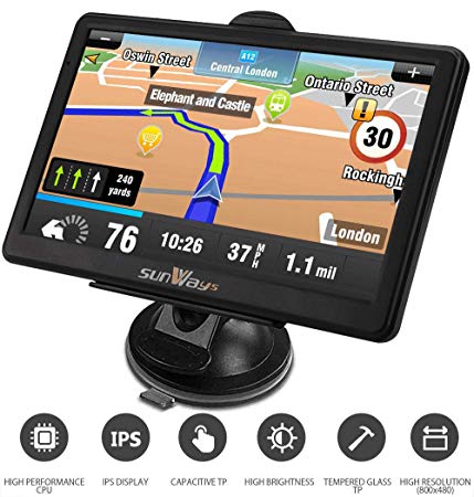 SAT NAV 7 inch 8 GB high brightness touchscreen gps navigator including pre-installed UK and EU maps 2019 lifetime updates for free