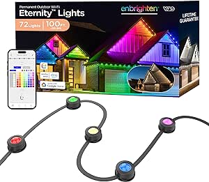 Enbrighten Eternity Permanent Outdoor Lights, 100ft with 72 RGBWIC LEDs, Smart Eave Lights, Endless Light Colors, Daily and Accent Lighting, IP67 Waterproof, Compatible with Alexa, Google Home, 82730