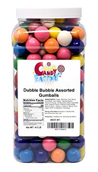 Gumballs 4.5 Lbs - Dubble Bubble Assorted 1 Inch Gumballs in Jar - 24 mm Gum Balls 4.5 Pounds by Sarah's Candy Factory