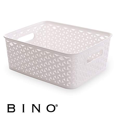 BINO T-Weave Woven Plastic Storage Basket, Small (White)