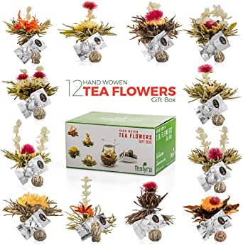 Tealyra - Blooming Flowering Tea Gift Box - 12 Variety Flavors of Finest Blooming Green Teas - 12 Quality Tea Balls Individually Sealed