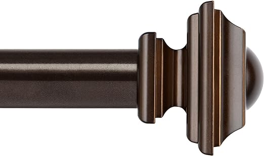 KAMANINA 1 Inch Curtain Rod Single Drapery Rod 48 to 86 Inches (4-7.2ft), Antique Bronze Curtain Rods for Windows, Vintage Square Finials