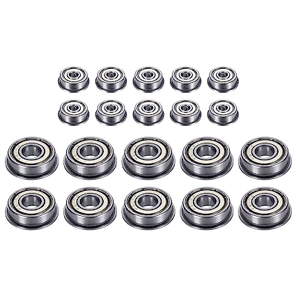 uxcell F608ZZ F624ZZ Flange Ball Bearing 8x22x7mm & 4x13x5mm Double Shielded Chrome Steel Bearings 20pcs